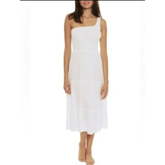 Becca by Rebecca M Virtue Ponza Smocked Dress One Shoulder Midi White Swim Cover - Picture 1 of 5
